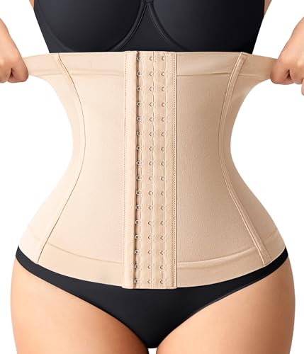 Nebility Waist Trainer for Women Faja Postpartum Corset Shapewear Tummy Control Waist Cincher Body Shaper - color: Beige, size: Small