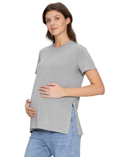 Women's Maternity Shirts, Crew Neck Maternity Top Short Sleeve - color: Light Gray, size: Medium