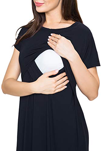 Smallshow Women's Maternity Nursing Dresses Split Long Dress for Breastfeeding - color: Black, size: Medium