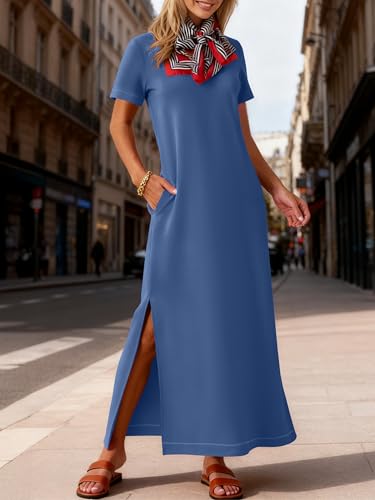 ANRABESS Womens Summer Maxi Dresses Wrinkle Free with Pockets - color: Deep Blue, size: Medium