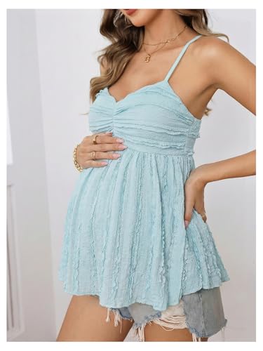 MakeMeChic Women's Maternity Babydoll Tank Tops Peplum Ruffle Cami Top - color: Light Blue, size: X-Large