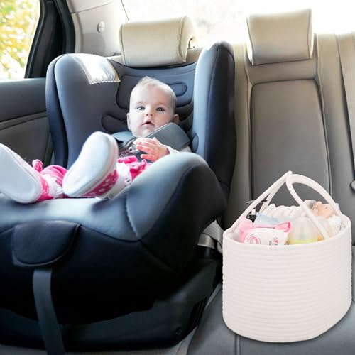 COMSE Large Cotton Rope Baby Diaper Caddy Organizer with Handles, White - color: White, size: Large