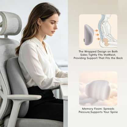 BEBAS Ergonomic Memory Foam Lumbar Support Pillow for Car & Office, Gray - color: Gray