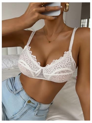 MakeMeChic Women's Nursing Bras for Breastfeeding Lace Maternity Lingerie - color: White B, size: X-Large