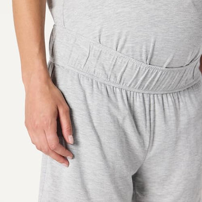 Amazon Essentials Women's Soft Modal Nursing Maternity Sleepwear Pajama Set with Shorts - color: Medium Grey Heather, size: Large