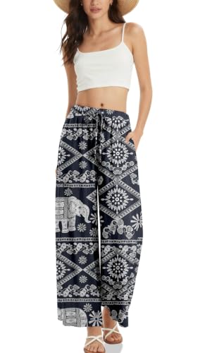 TARSE Women's Linen Wide Leg Pants with Pockets - color: Elephant Navy, size: Small