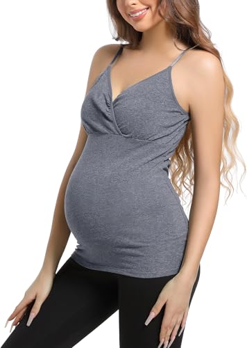 SUIEK 4 Pack Nursing Tank Tops Maternity Cami Cotton Breastfeeding Bralette - color: B-black+burgundy+dark Grey+army Green 4pack, size: Large