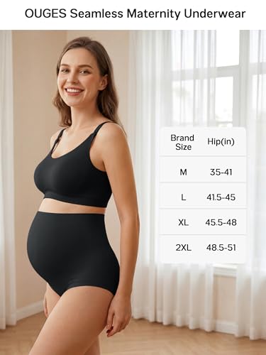 OUGES Women’s Modal 3 Pack Seamless Maternity Underwear Over Belly Stretchy High Waist Soft Pregnancy Postpartum Panties - color: Black+black+nude, size: Large