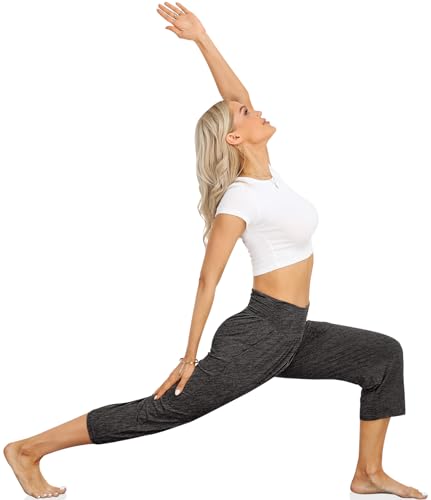 UEU Women's Yoga Capri Pants Loose Soft Drawstring Workout Sweatpants - color: Capris, Grey Heather, size: Medium