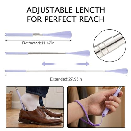 Telescoping Shoehorn Handle Retractable Telescopic Shoehorn Foldable Shoehorn Shoe Puller Adjustable Shoe Aids - color: Purple
