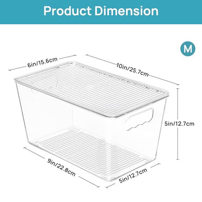 Vtopmart 6 Pack Clear Stackable Storage Bins with Lids and Handles, Medium - size: M(10"L x 6"W x 5"H)