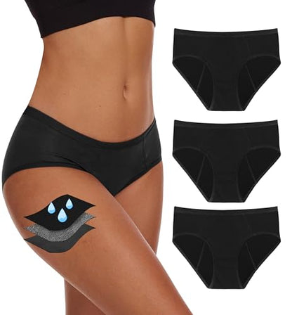 YESWEL Period Underwear For Women Leakproof Hipster Brief Heavy Flow 3 Pack - color: Black, size: X-Large