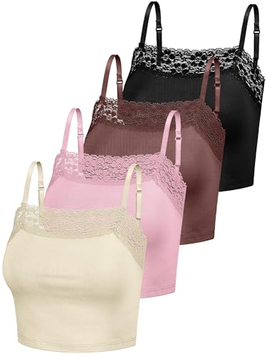 Bencailor 4 Pcs Lace Cami Top - color: Beige, Pink, Brown, Black, size: Large