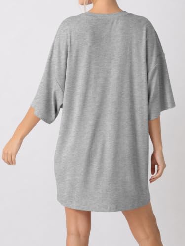 Fisoew Womens 2 Piece Lounge Set Ribbed Oversized T-Shirt Biker Shorts - color: Grey, size: Large