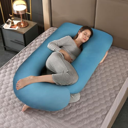 Pregnancy Pillow Cover (ONLY Pillowcase) - G Shaped Pillow Case - Maternity Body Pillow Cover - Removable Soft Cotton Cover (Blue) - color: Blue