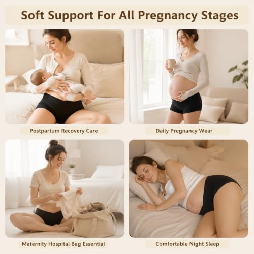 Women's Maternity Underwear Cotton Under the Bump Boyshorts Panties 4-Pack (Black)