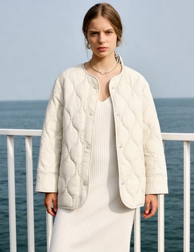 Flygo Womens Quilted Lightweight Jackets Oversized Puffer Coat with Pockets - color: Beige, size: Large