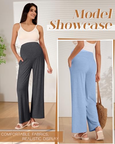 3 Pack Women's Maternity Lounge Pants with Pockets - color: Dark Blue,dark Heather Gray,light Blue, size: Large