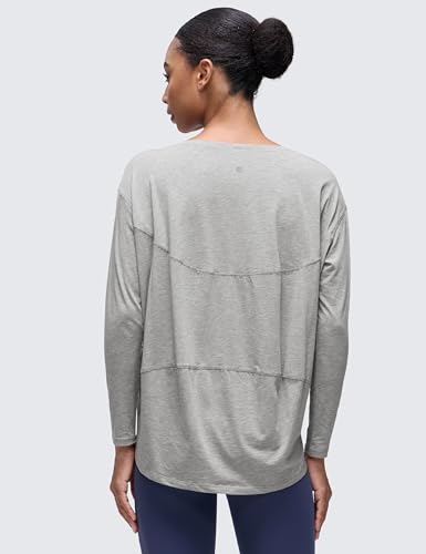 CRZ YOGA Pima Cotton Boat Neck Top - color: Heathered Grey, size: Medium