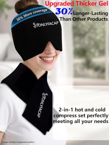 Migraine Relief Cap,Headache Relief & Neck Ice Pack Wrap Gel Set - color: Black Suit