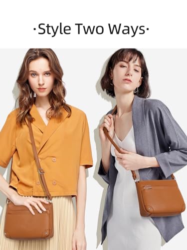 WESTBRONCO Crossbody Bags for Women, Medium Purses with Multi Zipper Pocket - color: Bright Brown