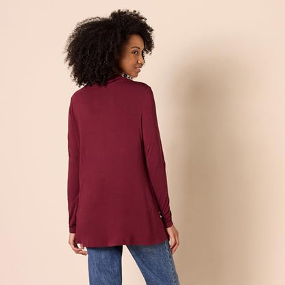 Amazon Essentials Women's Jersey Long-Sleeve Mock Neck Swing Tunic Top, Relaxed Fit Pullover - color: Dark Burgundy, size: Large