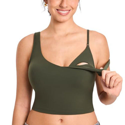 MOMANDA Longline Sports Nursing Bras - color: Olive Green, size: Medium