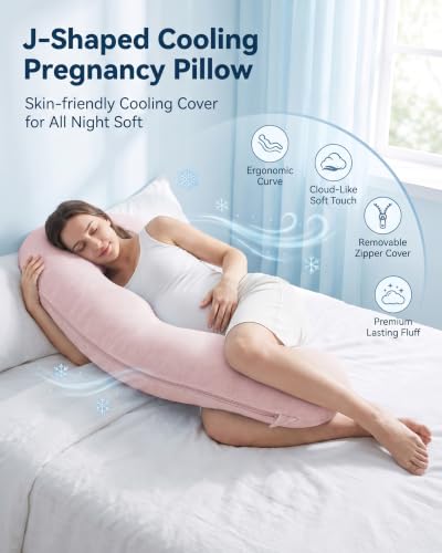 YZ HOME Cooling J Shaped Pregnancy Pillow, Removable Cover - color: J Shaped-pink