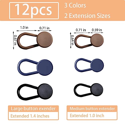 12 Pcs Button Extenders for Jeans, Waist Extender for Jeans, Button Extender, Pants Button Extenders for Men, Button Extender for Pants, Jeans Button Extender (Black, Khaki, Blue)