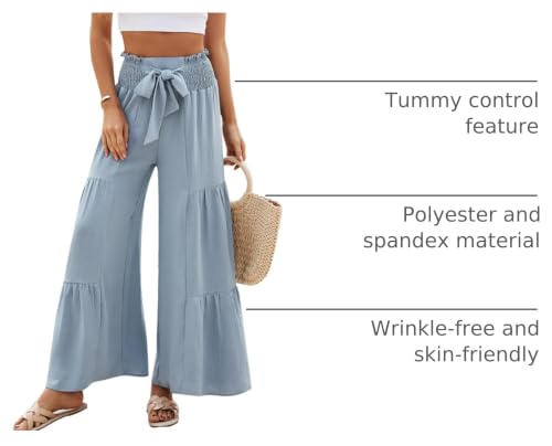 Blooming Jelly Womens Beach Casual High Waisted Wide Leg Palazzo Pants - color: Haze Blue, size: Medium