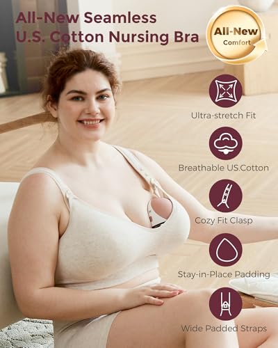 Momcozy Busty U.S. Cotton Nursing Bras for Breastfeeding Maternity Bra - color: Oatmeal, size: Large