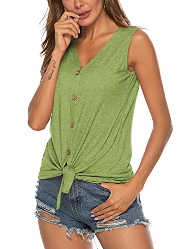 Women's Tie Knot Button Down Shirts Sleeveless Casual Blouse Curved Hemline Tops S-XXL - color: 01-light Green, size: Small