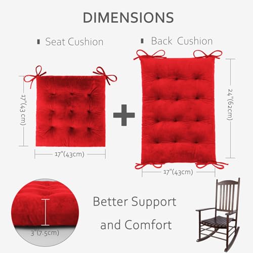 ELFJOY Rocking Chair Cushions Tufted High Back and Seat Cushion Red - color: Red