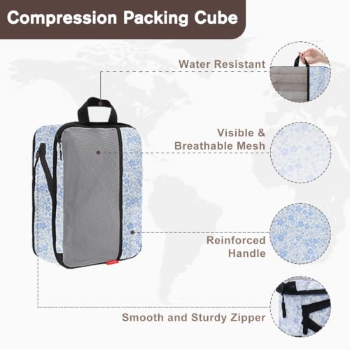 U+U 6 Set Compression Packing Cubes, Travel Organizers (Blue Flower) - color: Blue Flower, size: 6 Set