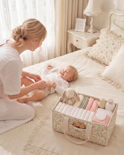 Blissful Diary Floral Diaper Caddy Organizer, Storage Basket, Tulip Garden - color: Tulip Garden