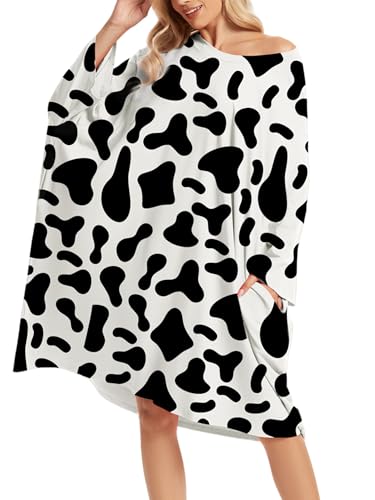 CRIPOM Plus Size Moo Moos for Women Oversized Sleep Shirts with Pockets - color: Cow