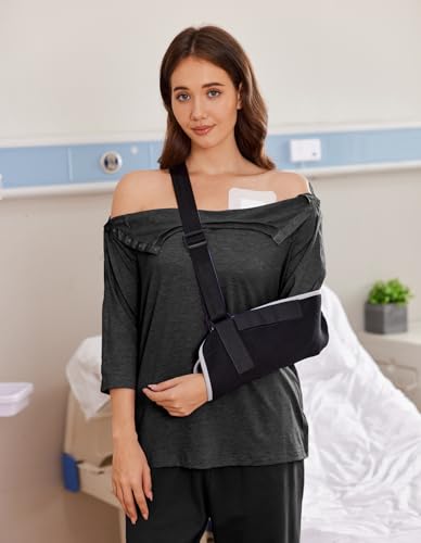 Deyeek Women's Post Shoulder Surgery Shirts Tear Away 3/4 Snap Tops - color: Black, size: Small