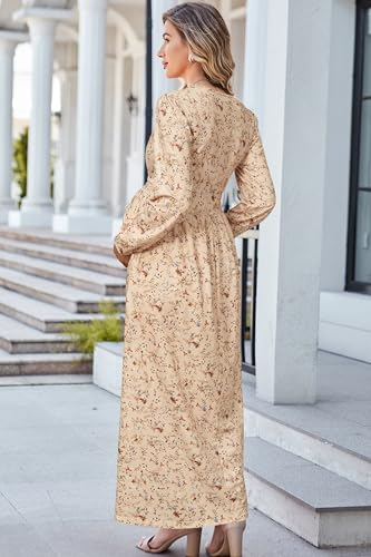 OUGES Women's Wrap Pregnancy Maxi V Neck Fall Baby Shower Maternity Dress - color: Apricot Floral, size: Large