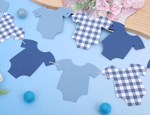 Blue Bodysuit Banner,Baby Shower Decoration Gingham Banner - color: Navy