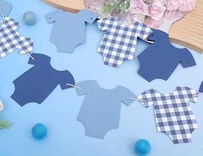 Blue Bodysuit Banner,Baby Shower Decoration Gingham Banner - color: Navy