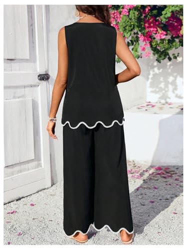 RoseSeek Women's Maternity 2 Piece Outfits Tank Top and Wide Leg Pants - color: Black, size: 3X-Large