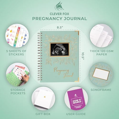 Clever Fox Pregnancy Journal, Expecting First Time Mom Planner Mint Cream - color: Mint Cream, size: 9" x 10.5" SonoFrame Edition