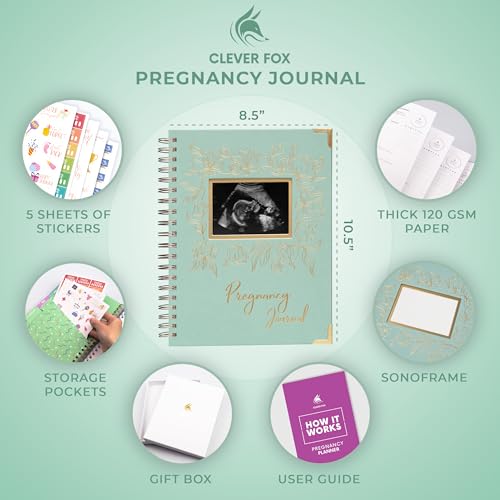 Clever Fox Pregnancy Journal, Expecting First Time Mom Planner Mint Cream - color: Mint Cream, size: 9" x 10.5" SonoFrame Edition