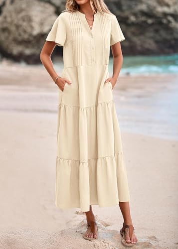 KIRUNDO Summer Maxi Dresses for Women with Pockets 2026 - color: Apricot, size: Large