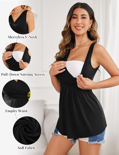 Ekouaer 3 Packs Maternity Tank Tops Sleeveless V Neck Nursing Tops - color: Black / Dark Grey / Light Grey(3pcs), size: Small