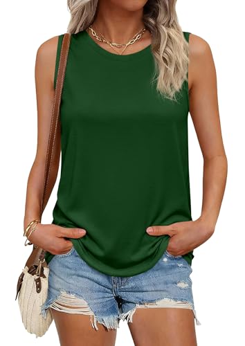 PRETTYGARDEN Women's Wide Strap Sleeveless Tank Tops - color: Dark Green, size: Medium