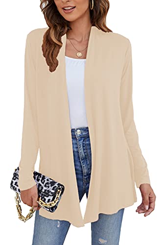 Ladlop Women's Lightweight Open Front Cardigans Long Sleeve Casual Soft Drape Fall Cardigan - color: Beige, size: Small