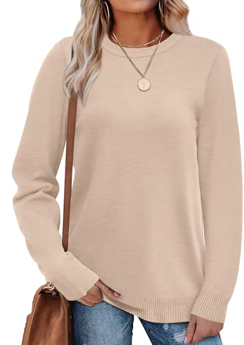 WIHOLL Sweaters for Women Lightweight Fall Tops Pullover Long Sleeve Shirts - color: Apricot, size: Large