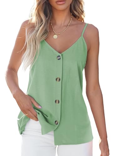 BLENCOT Womens Summer Spaghetti Strap Tank Tops Button Casual Camisoles - color: Mint Green, size: Small