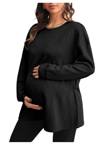 MakeMeChic Women's Maternity Sweatshirt Split Fall Maternity Clothes Tops - color: Black, size: Medium